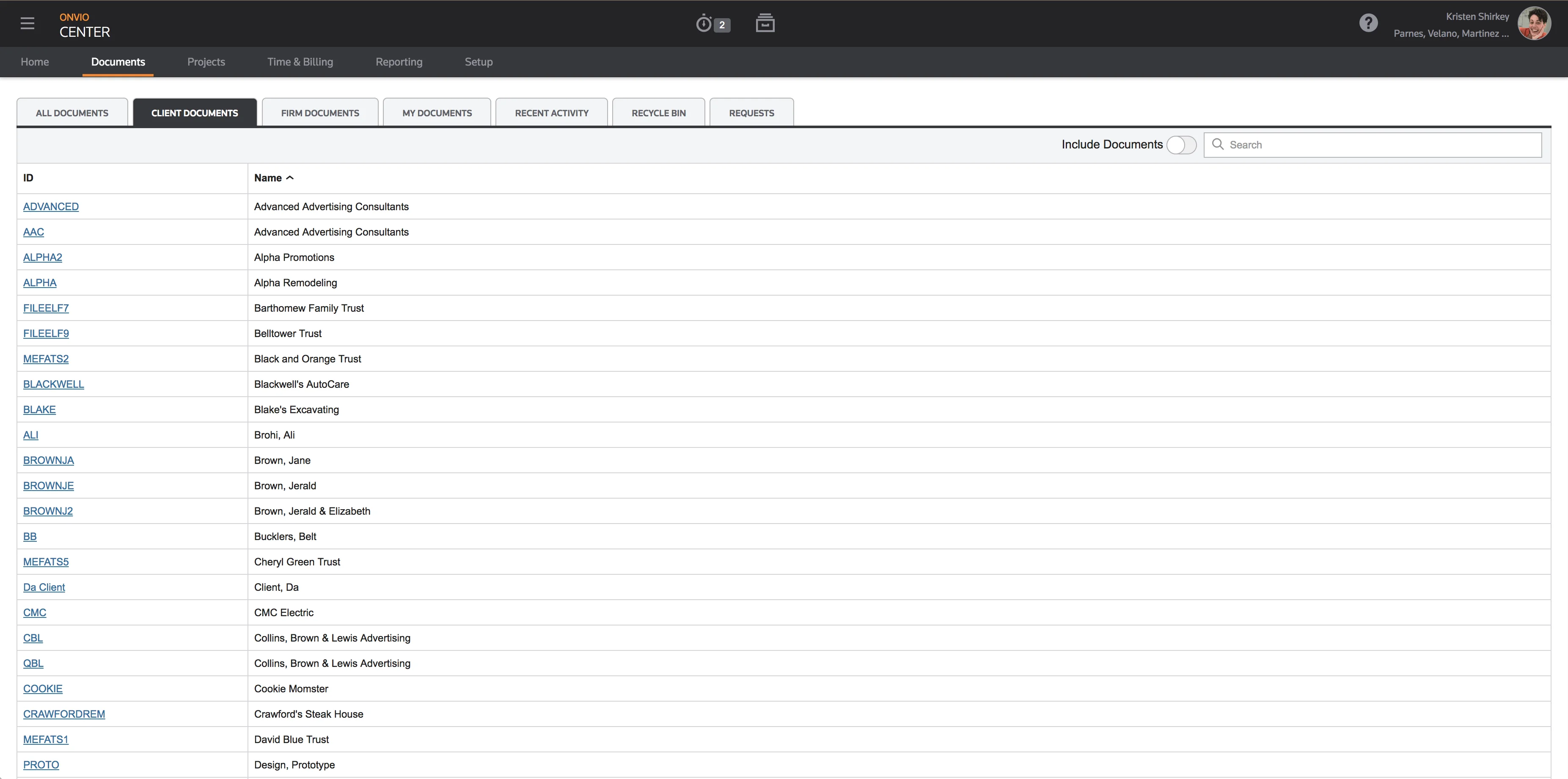 Original design of Onvio client documents screen
